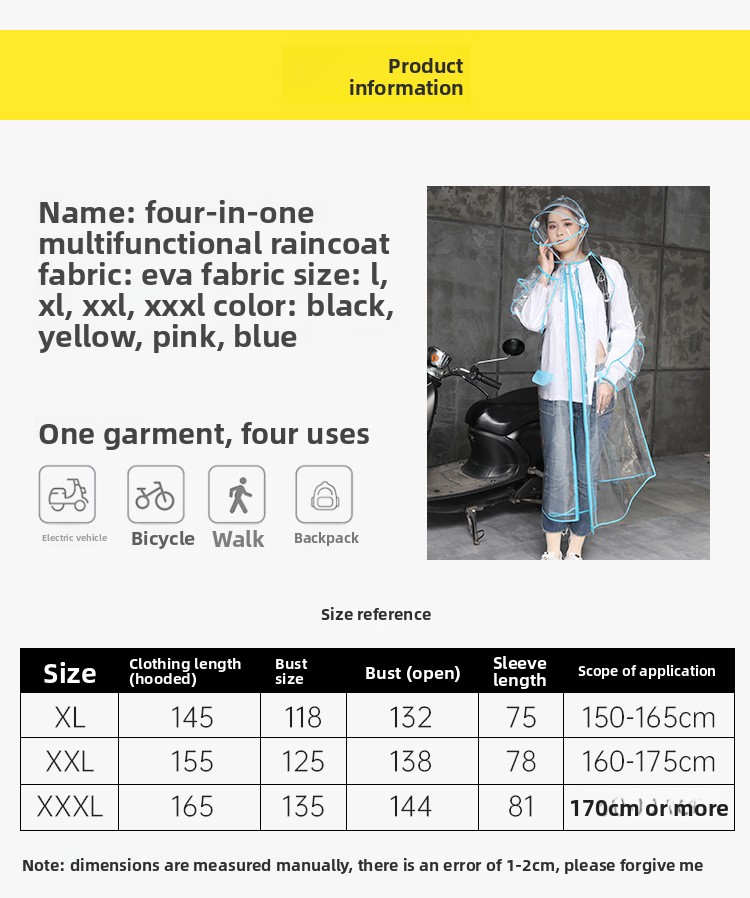 Transparent EVA Rain Poncho Ho - Cycling Commute Rain ulasan dan harga